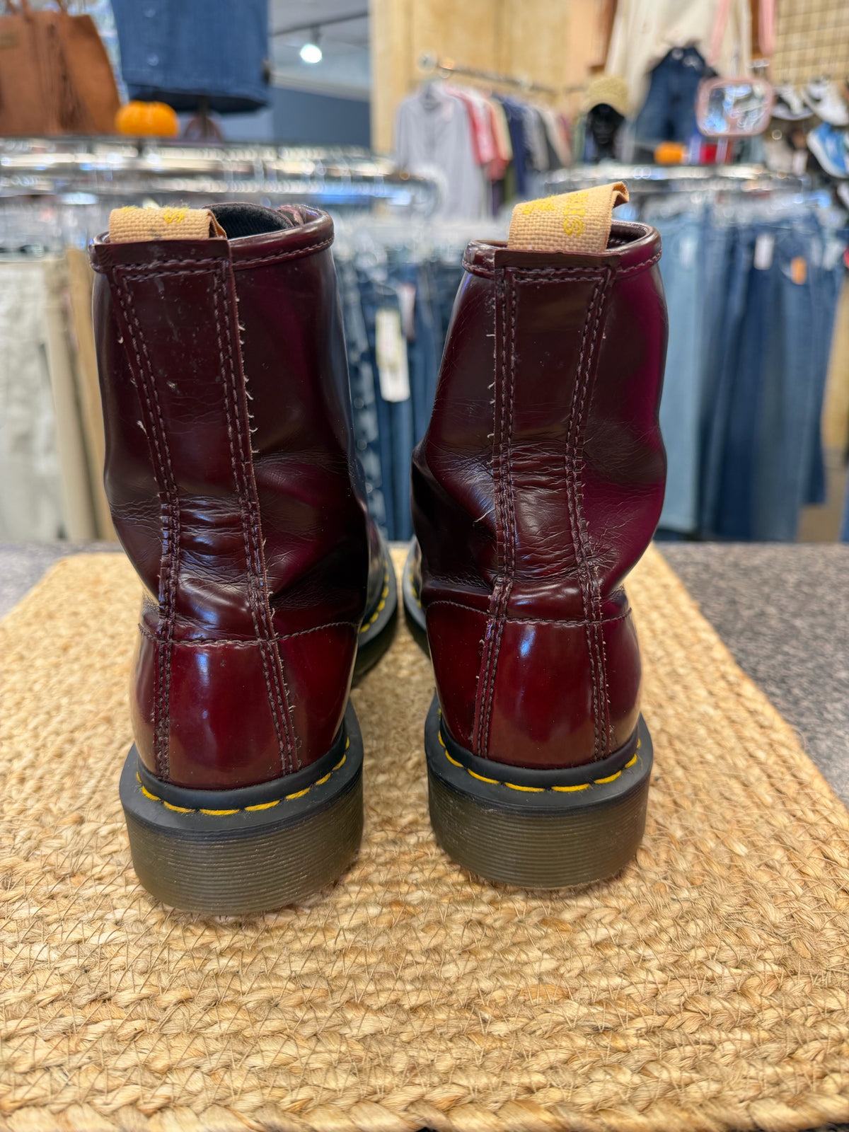 Pre-owned DR MARTENS Dark red Black Trim Size 8 Designer Boot