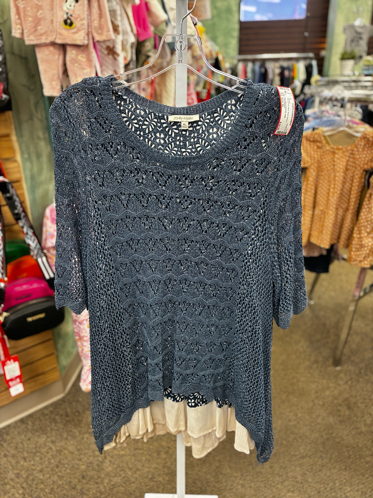 Pre-owned JOHN MARK Blue Size: XL Short Sleeve Blouse