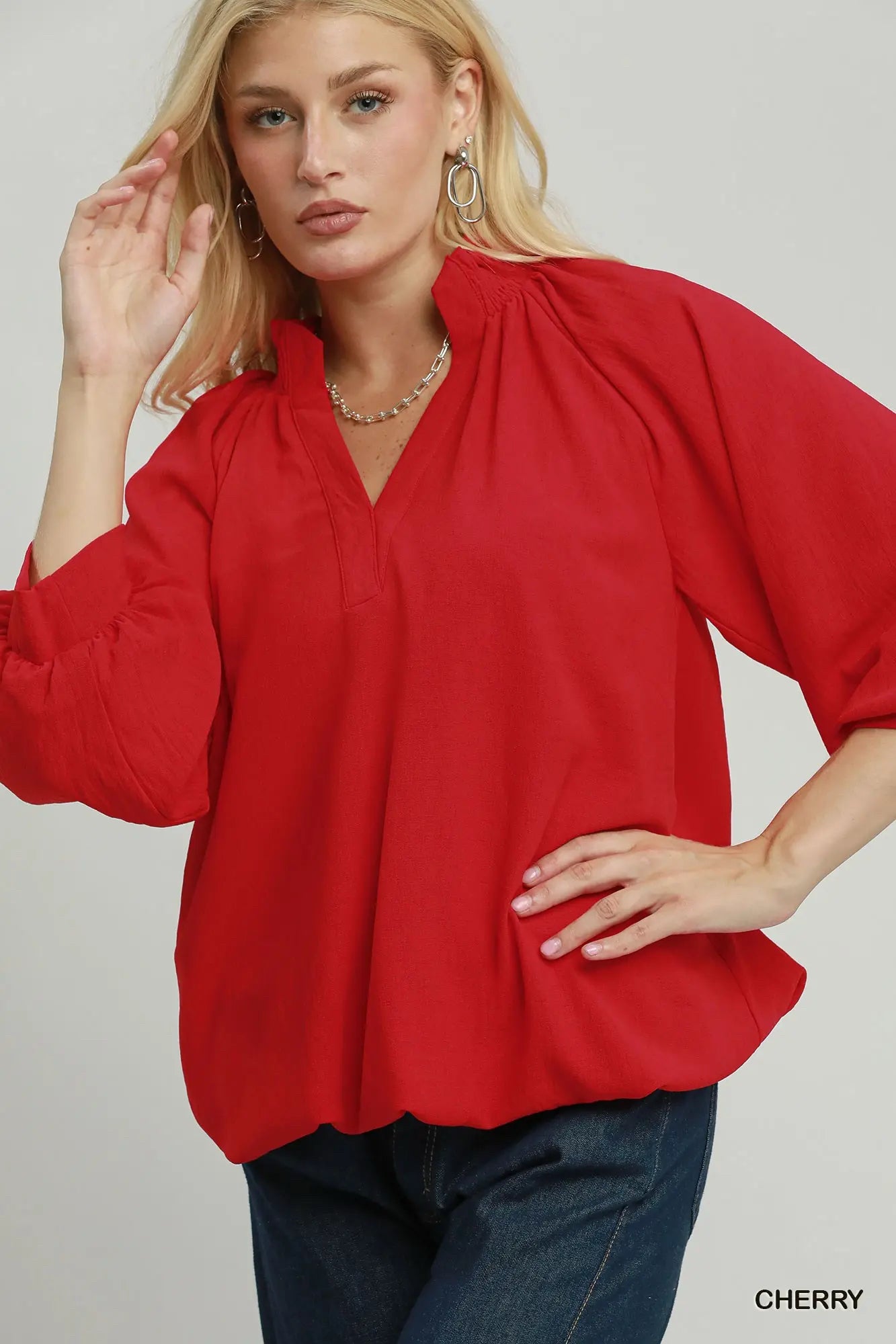 New UMGEE Red Size: S Quarter Sleeve Blouse