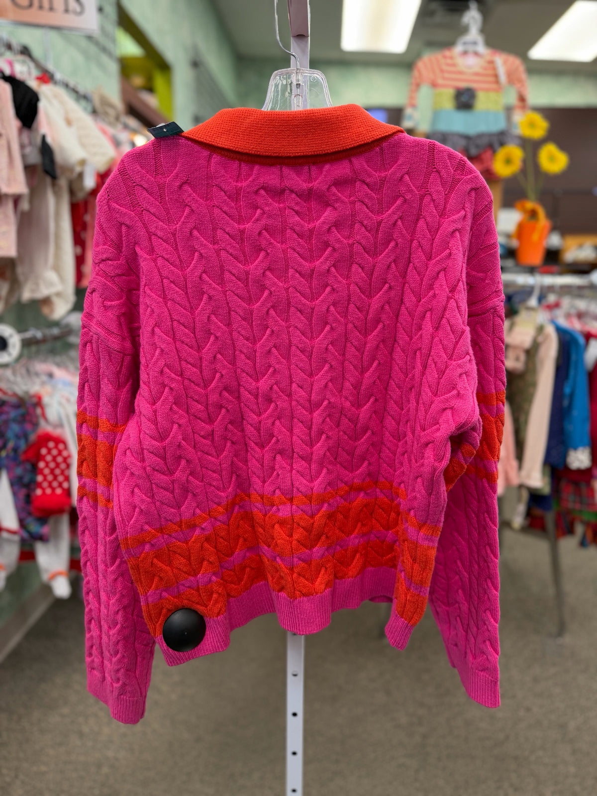 Pre-owned SSYS Hot pink Orange animal Size L Long Sleeve Sweater