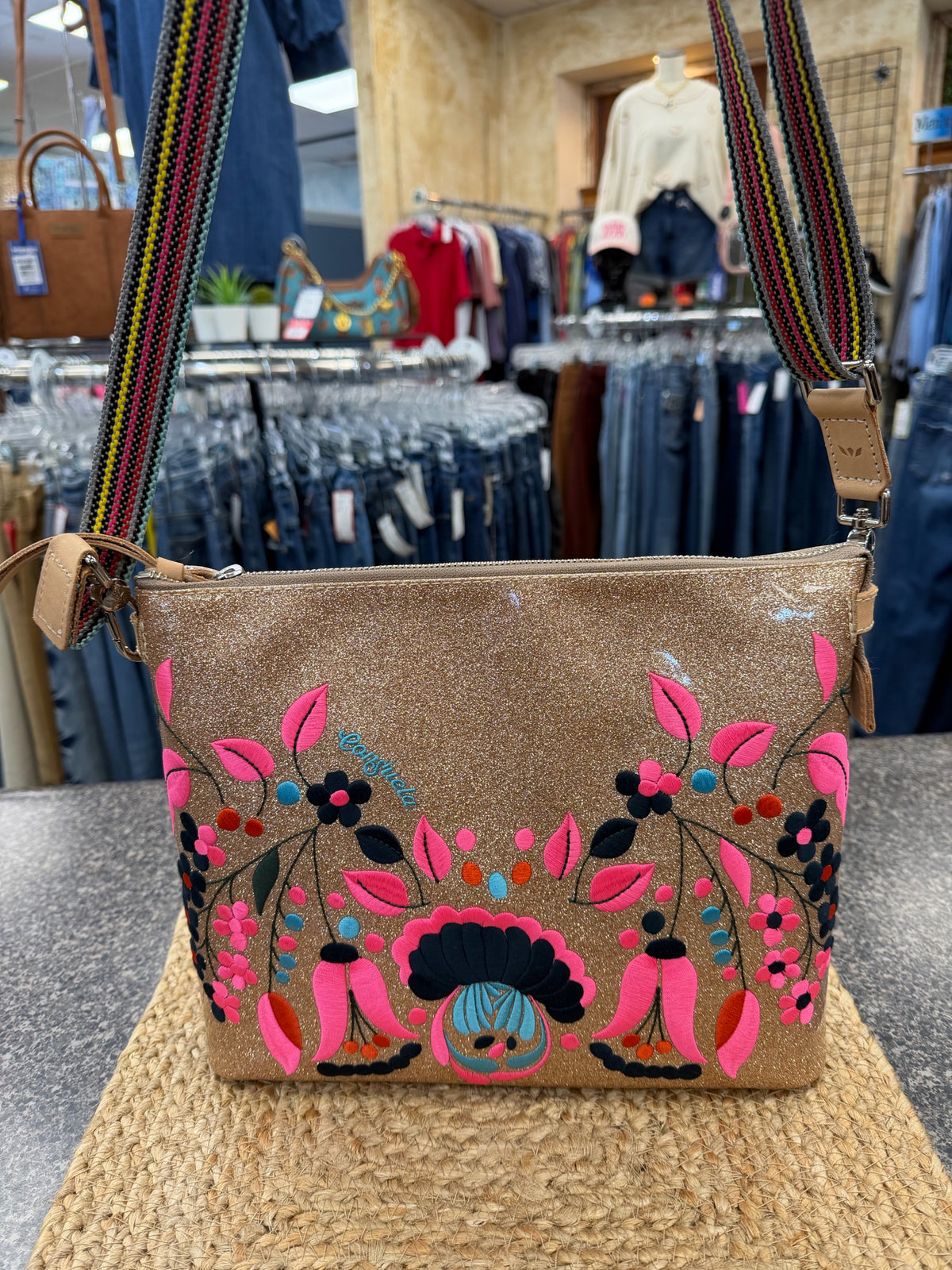 Pre-owned CONSUELA Gold Multi Print Crossbody Designer Purse