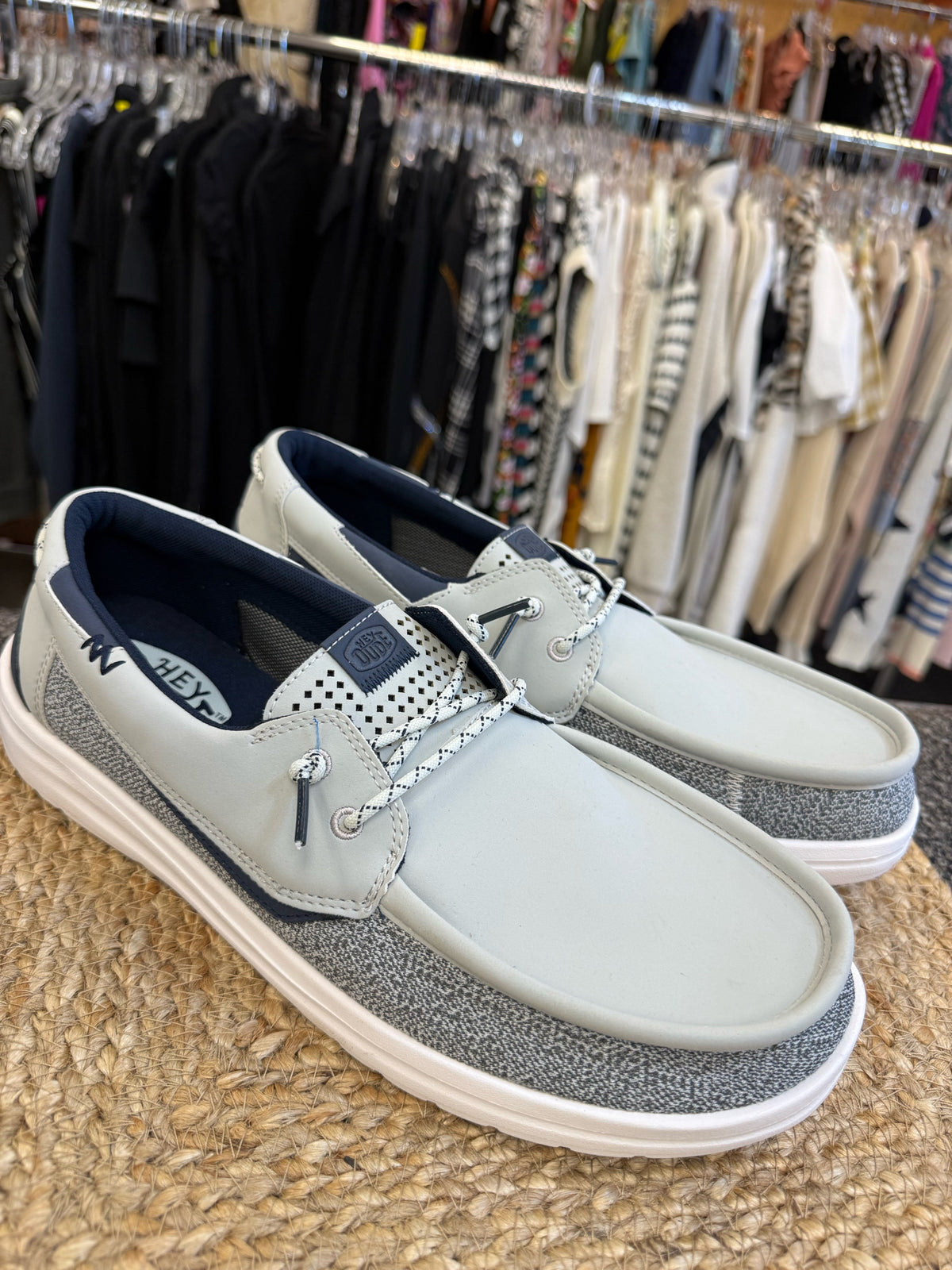 New  Without Tag HEY DUDE Light gray Navy Trim SHOE SIZE 14 MENS Shoes