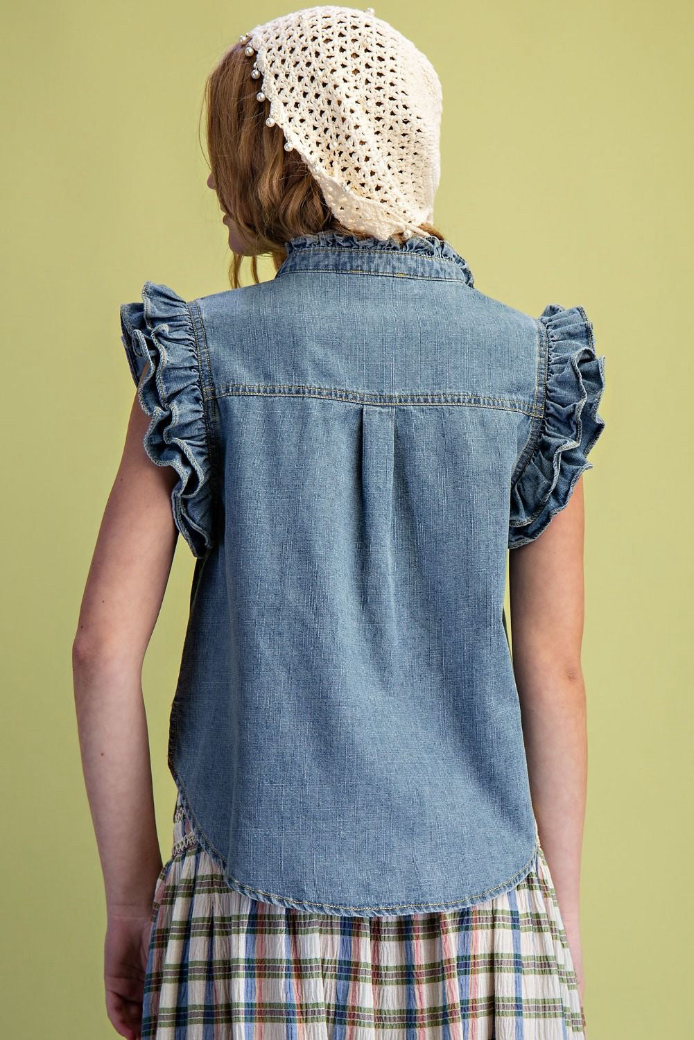 New EASEL Denim Size: S Cap Sleeve Blouse