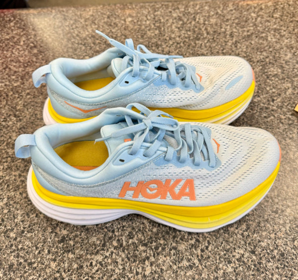Pre-owned HOKA Light blue Yellow Trim Size 7.5 Sneaker