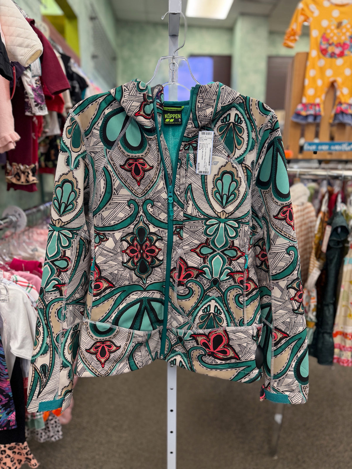 Pre-owned KOPPEN Off white Teal Print Size: S Long Sleeve Jacket