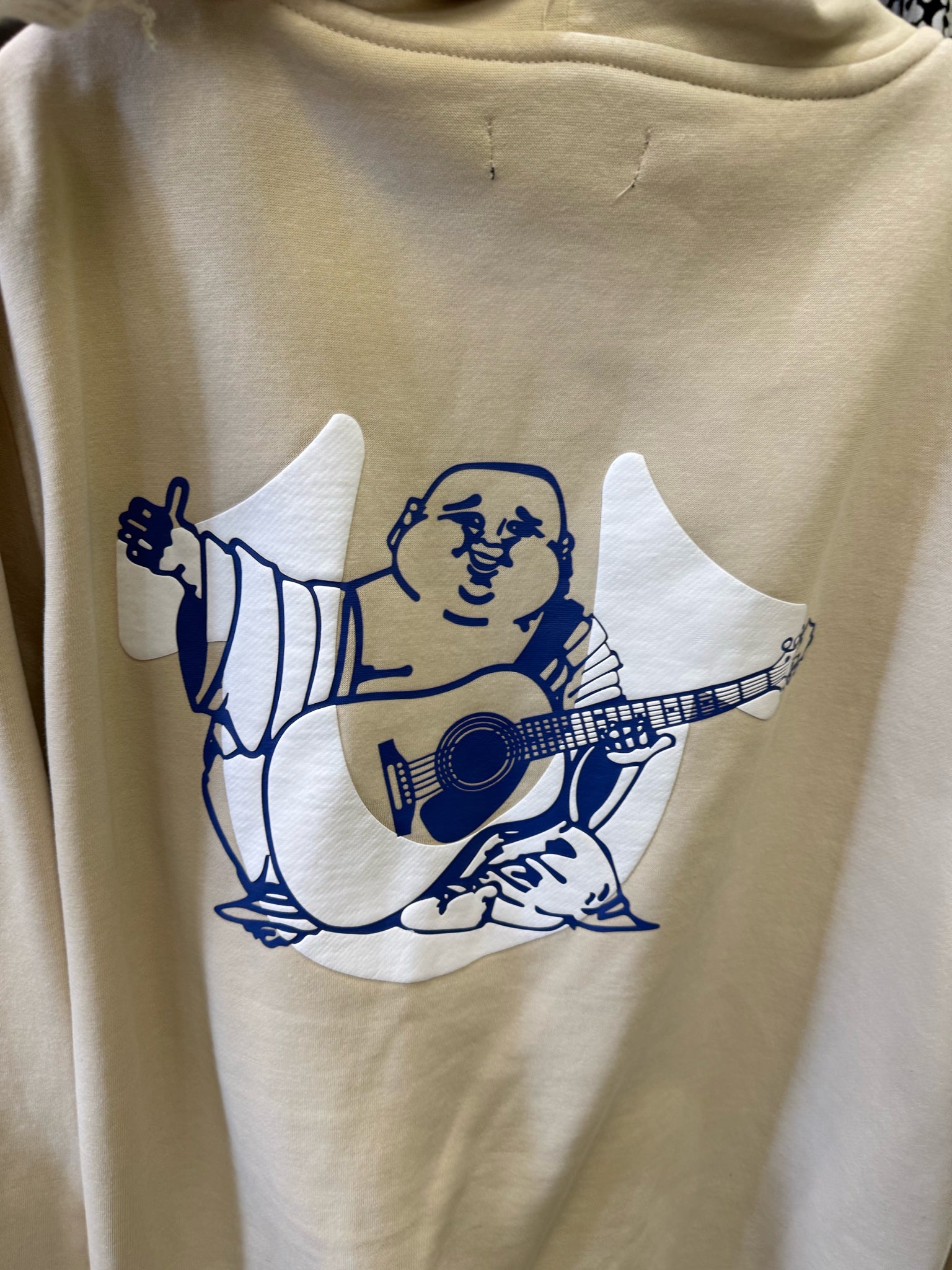 Pre-owned TRUE RELIGION Cream Blue Trim Men Size XL Mens DESIGNER Hoodie