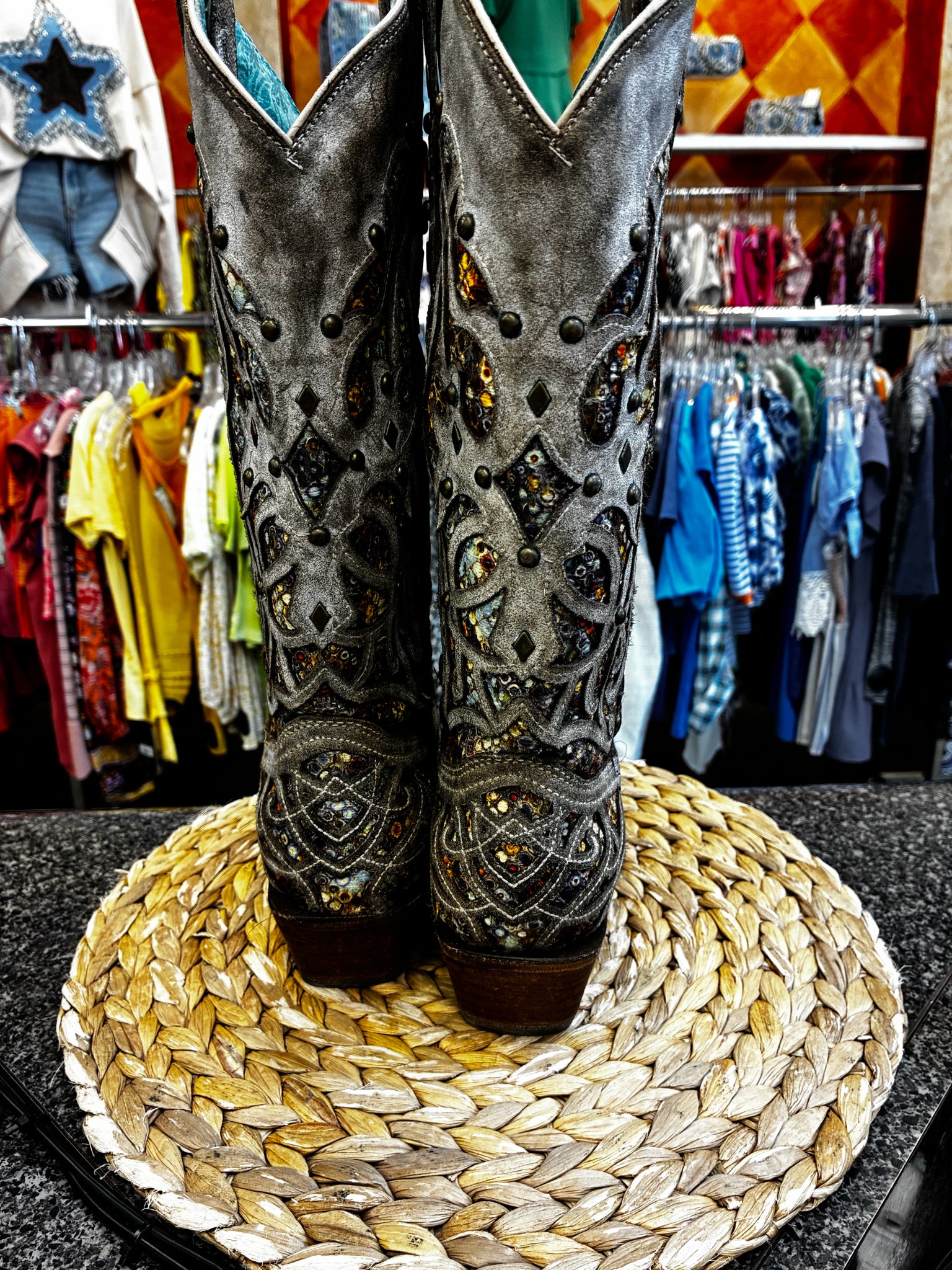 Pre-owned CORRAL Gray Multi Blend Size 8.5 Designer Boot