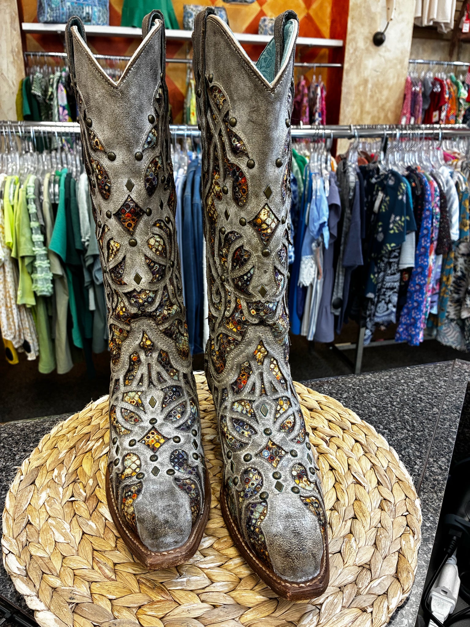 Pre-owned CORRAL Gray Multi Blend Size 8.5 Designer Boot