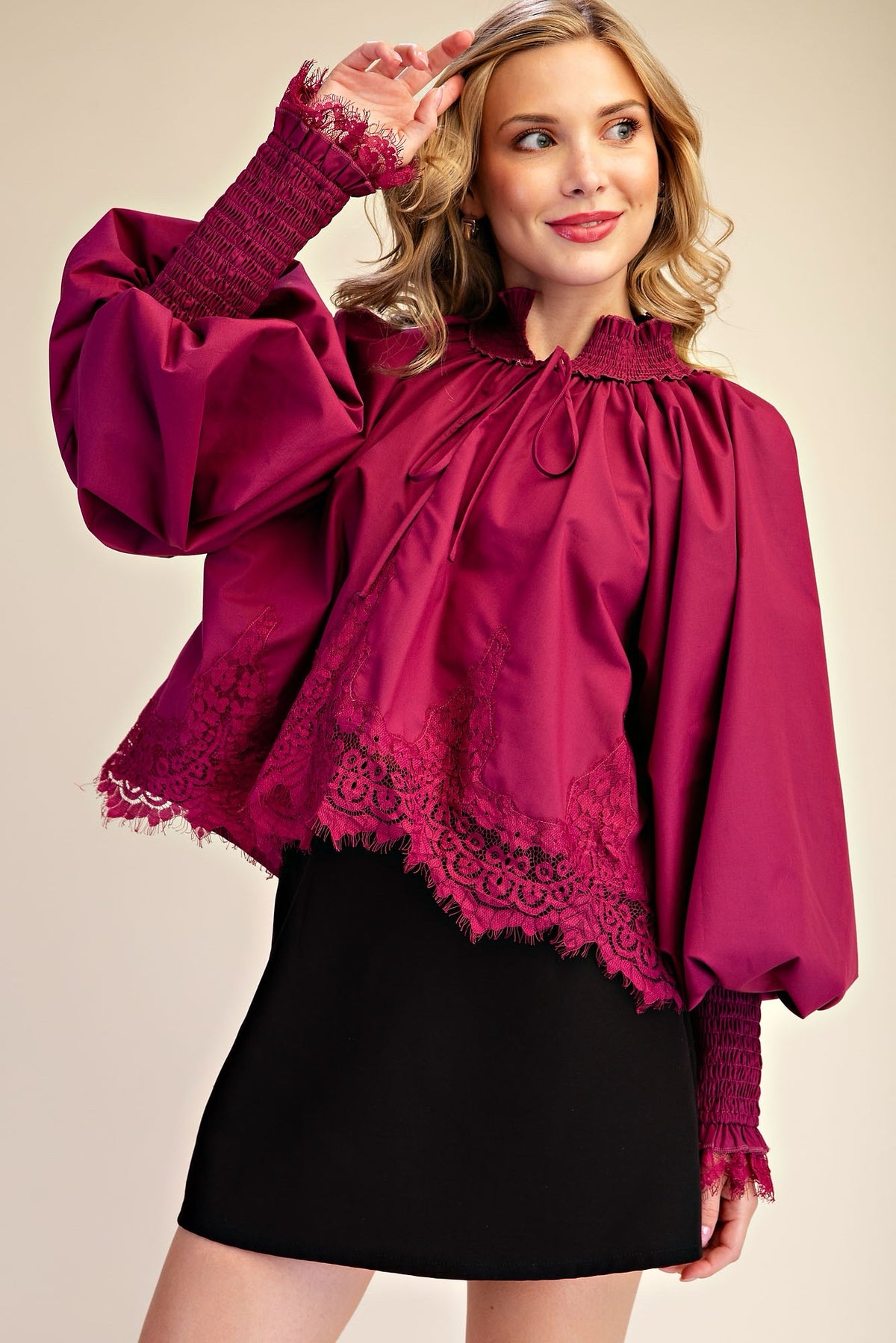 Pre-owned GLAM Plum Size: S Long Sleeve Blouse