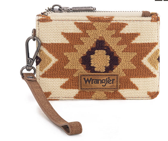 New WRANGLER Brown Cream WALLET SIZE Wristlet Wallet