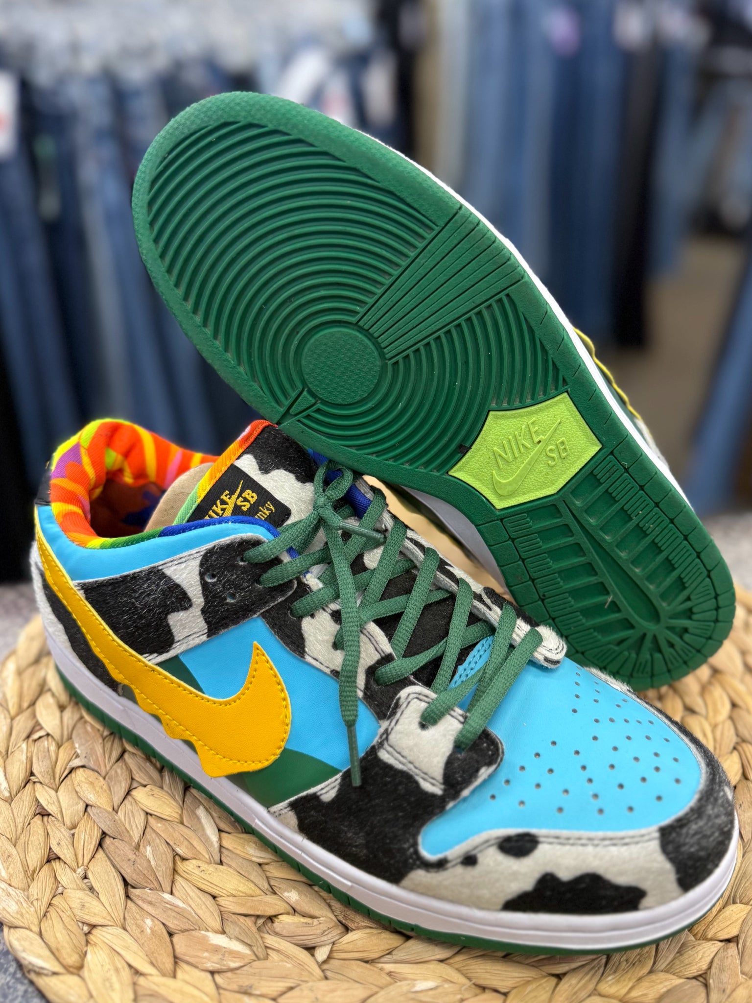 Pre-owned NIKE Cow Print Light Blue SHOE SIZE 11 MENS Designer Sneaker