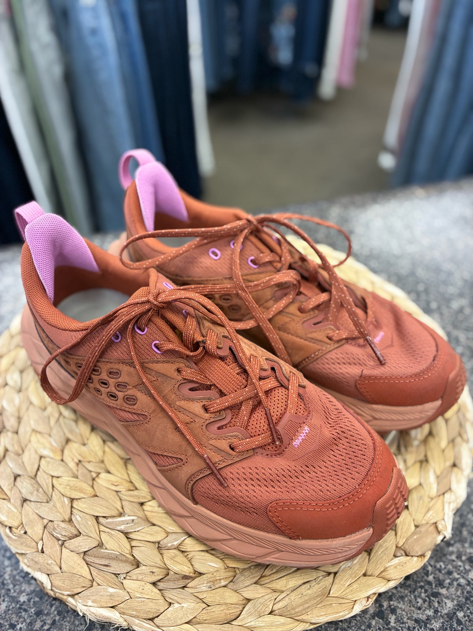 Pre-owned HOKA Burnt orange Pink Trim Size 9 Designer Sneaker