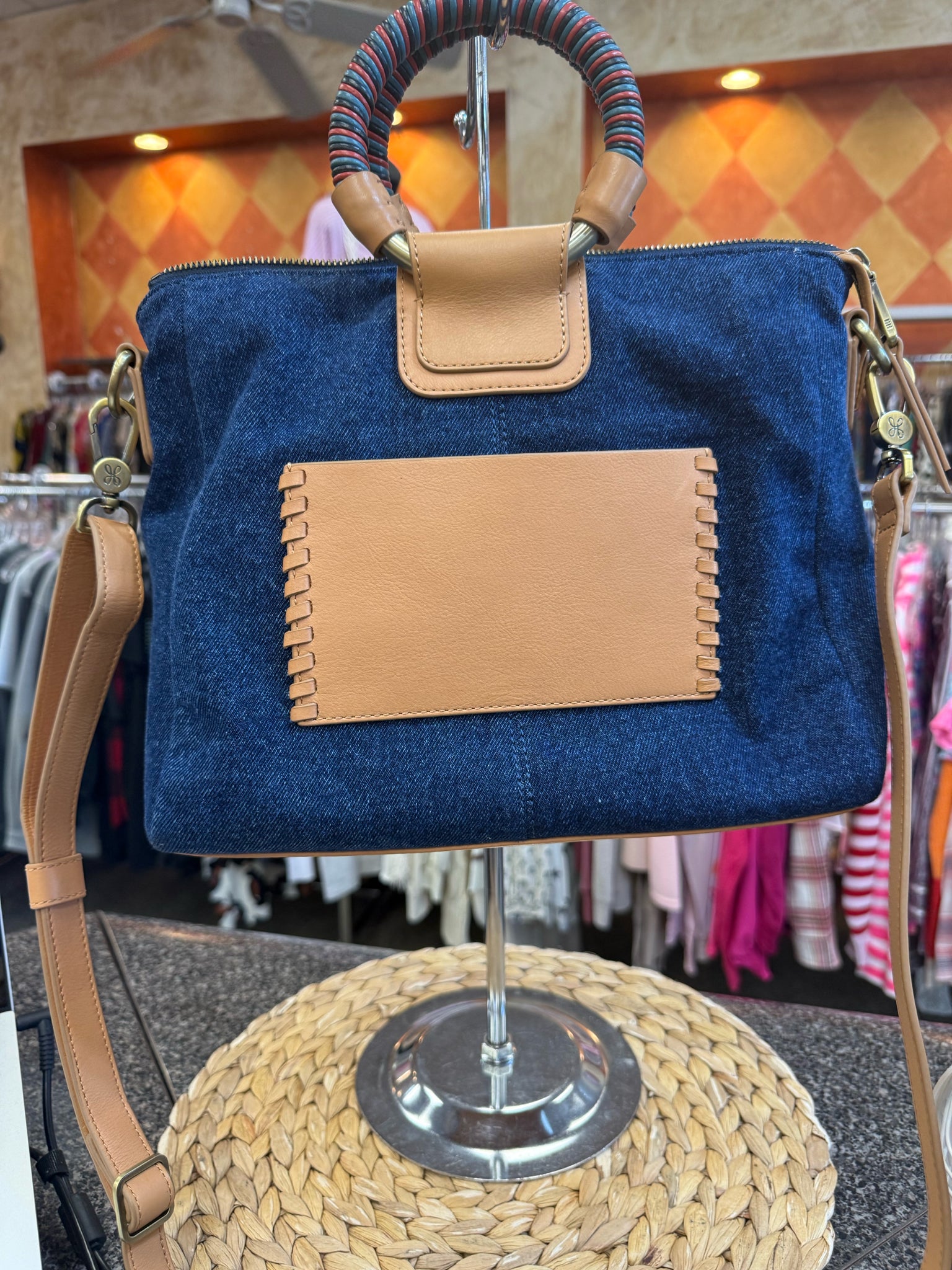 Pre-owned HOBO Denim Tan Crossbody Designer Purse