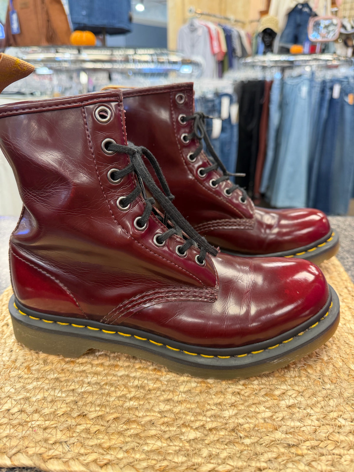 Pre-owned DR MARTENS Dark red Black Trim Size 8 Designer Boot
