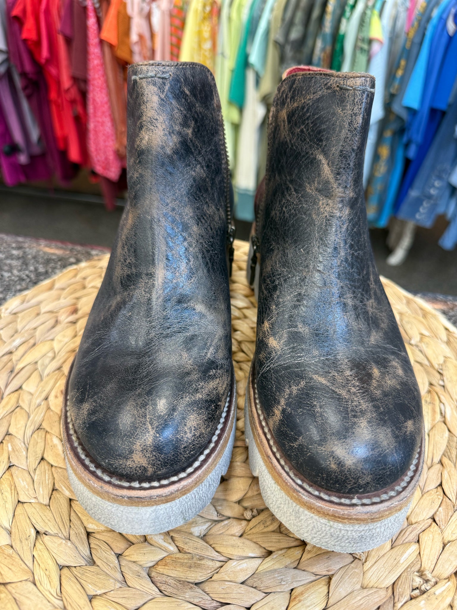 New  Without Tag BED STU Black blend Tan Blend Size 7.5 Designer Bootie