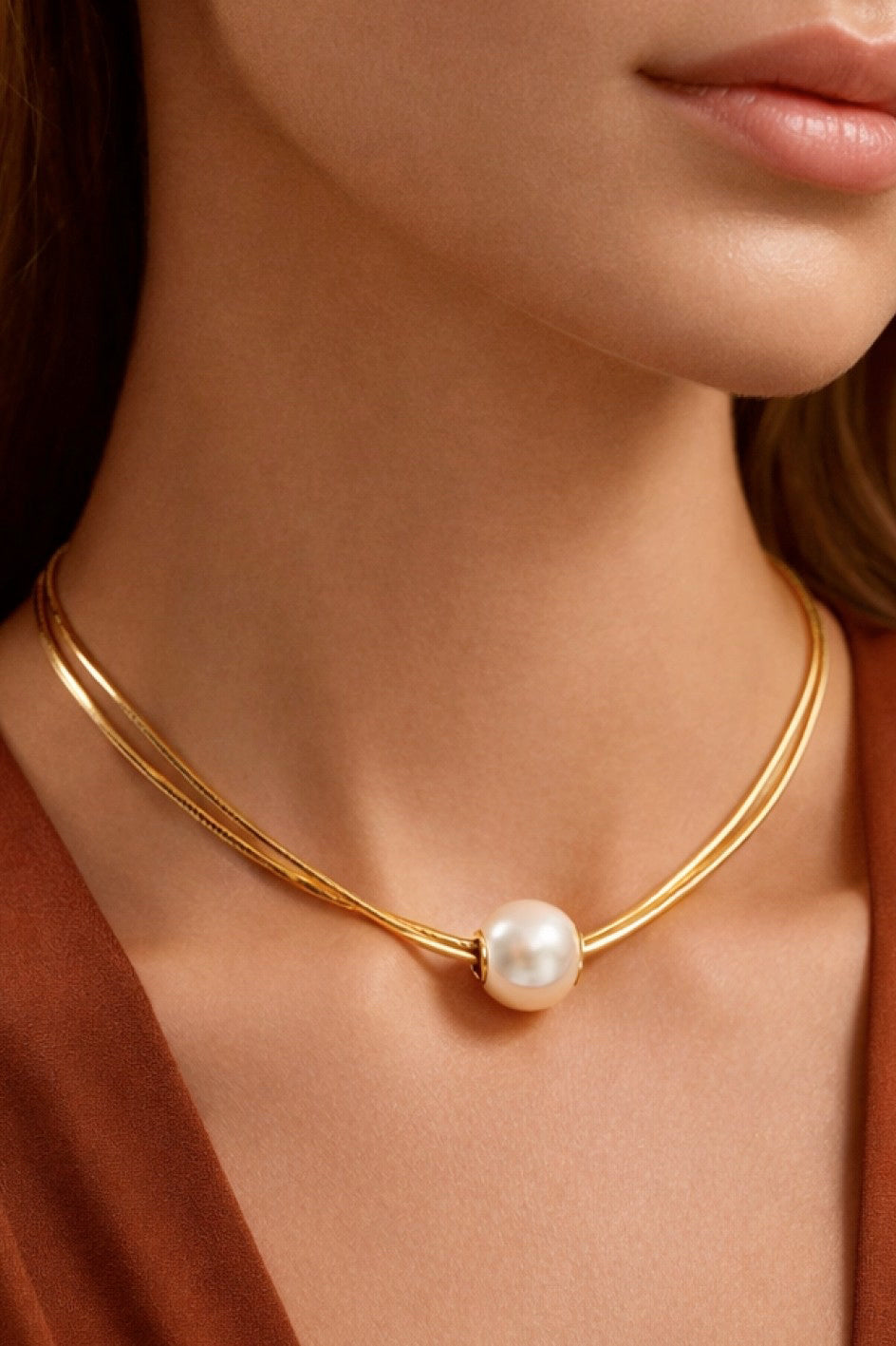 New MIA Gold Stainless Steel Pearl Necklace