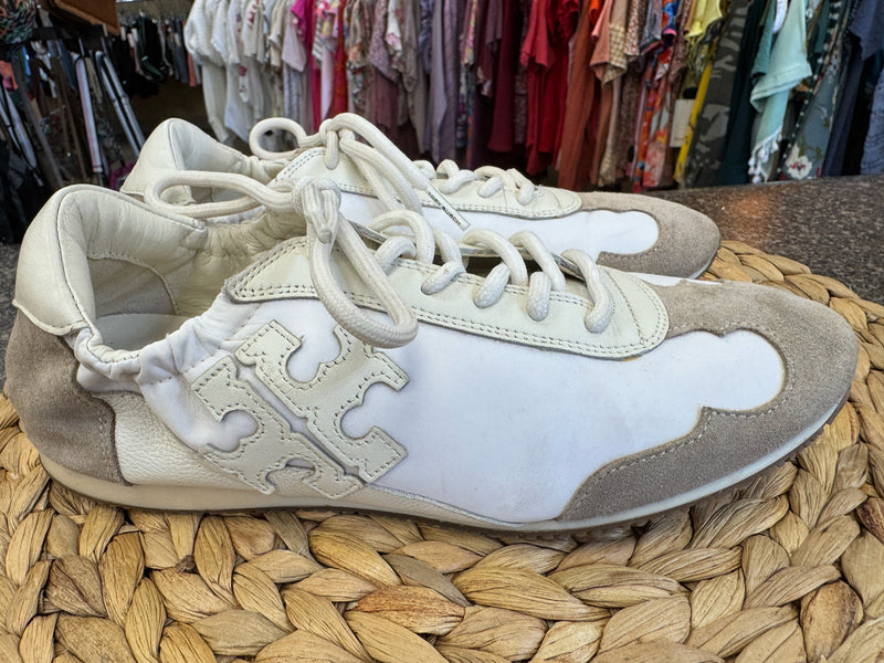 Pre-owned TORY BURCH Cream Tan Size 8 Designer Sneaker