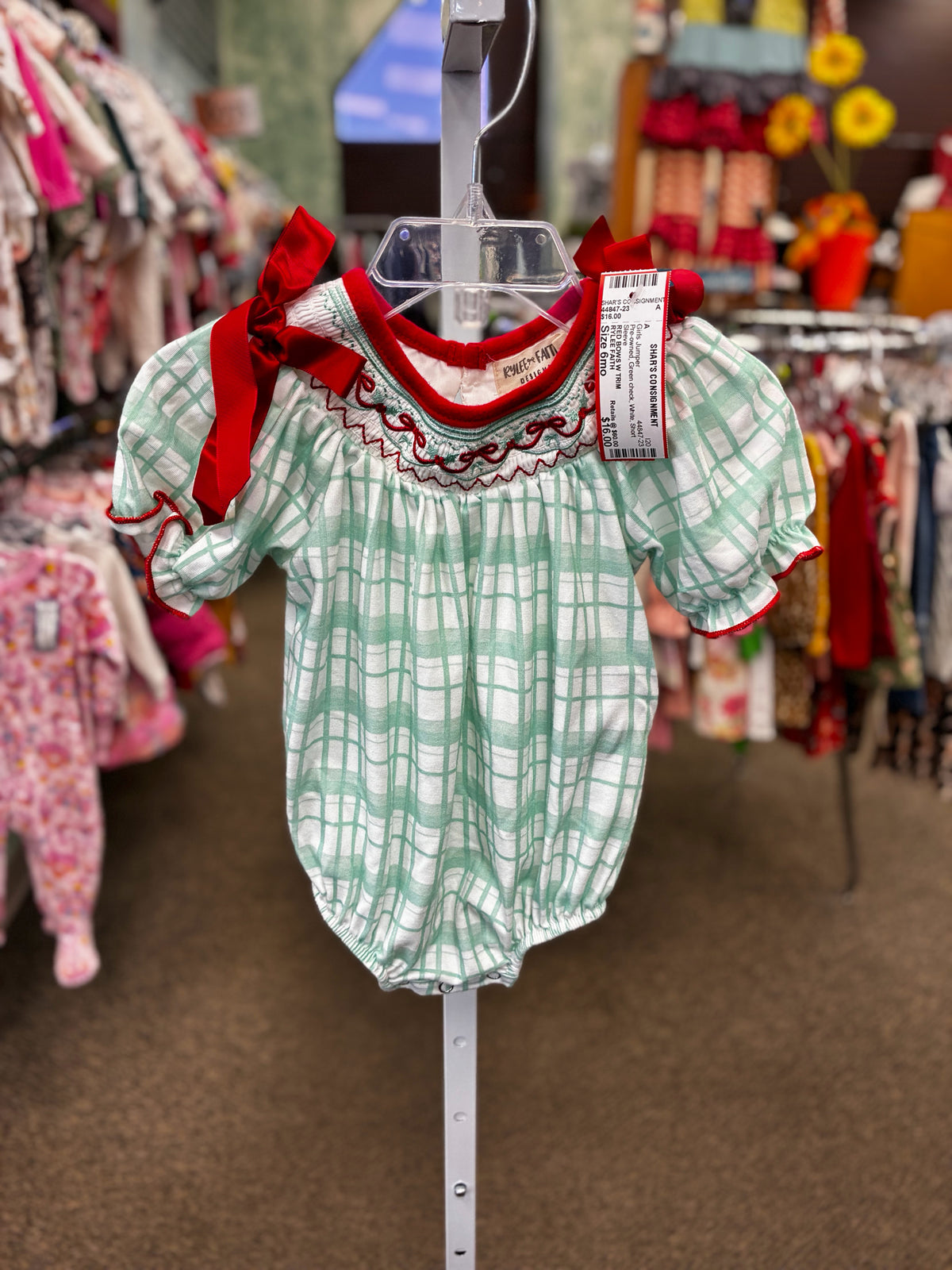 Pre-owned RYLEE FAITH Green check White Size 6mo Short Sleeve Girls Jumper