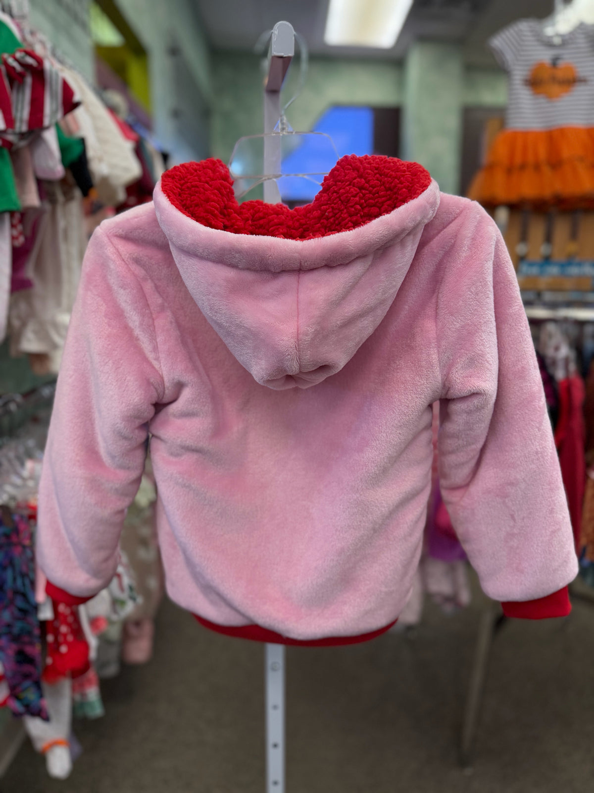 Pre-owned DISNEY Pink Red Print Size 7 Girls Jacket