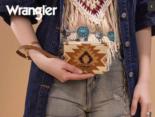 New WRANGLER Brown Cream WALLET SIZE Wristlet Wallet