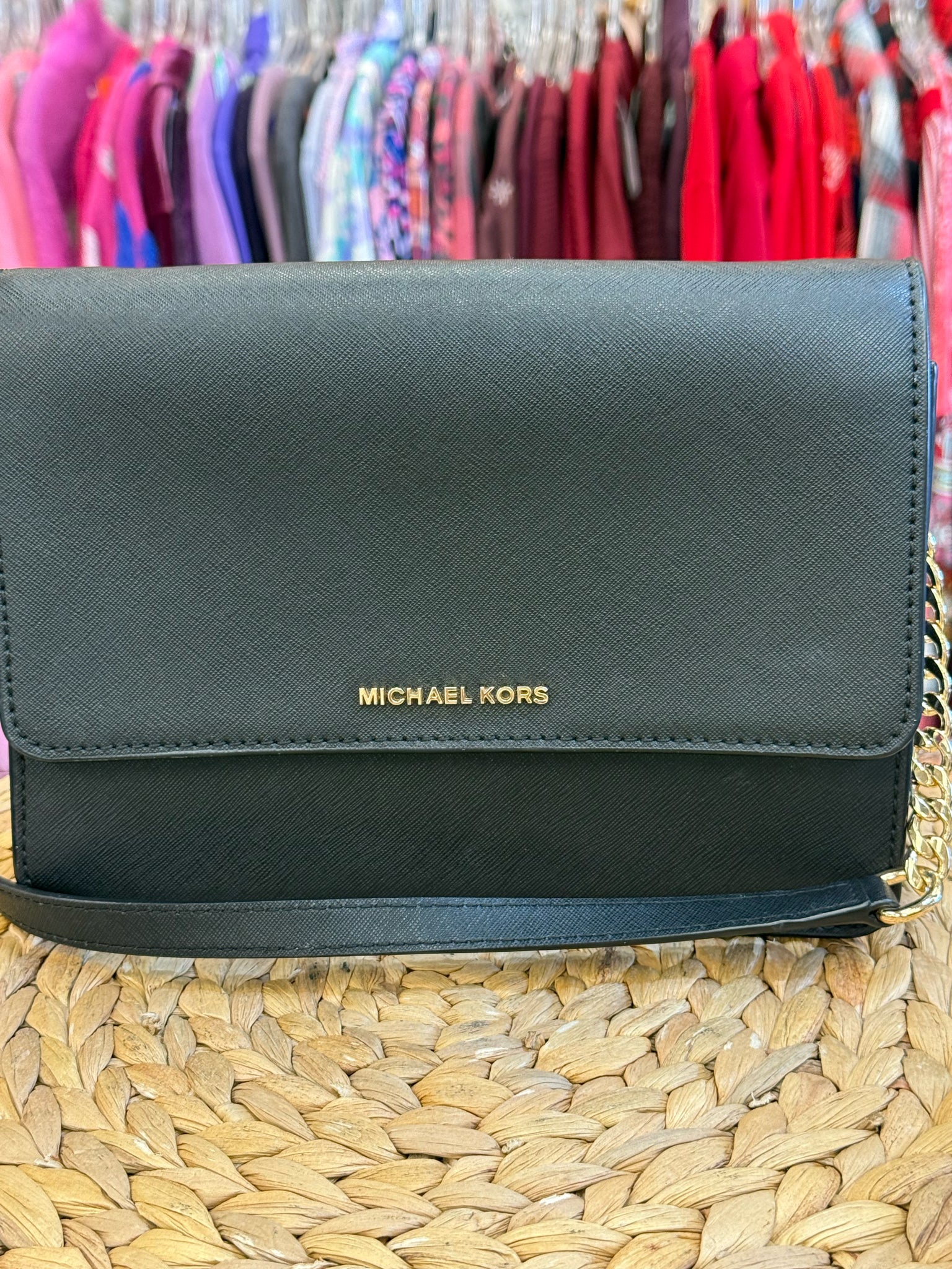 Pre-owned MICHAEL KORS Black Gold Crossbody Designer Purse