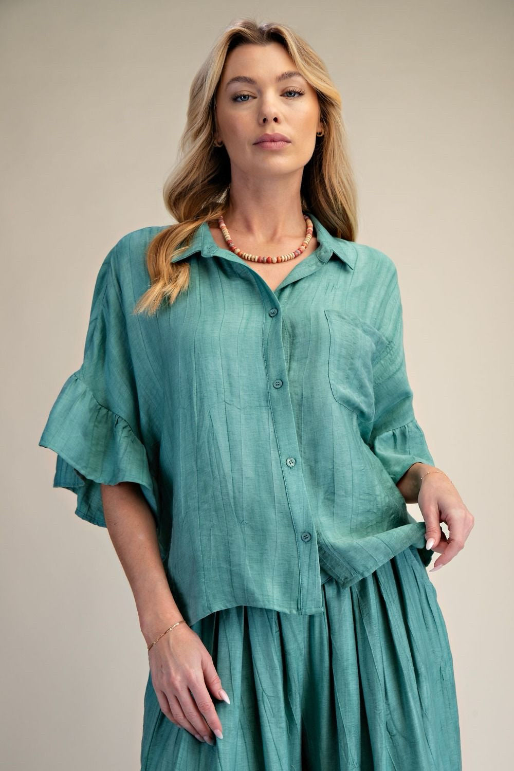 New EASEL Green Dr Size S Short Sleeve PantSet