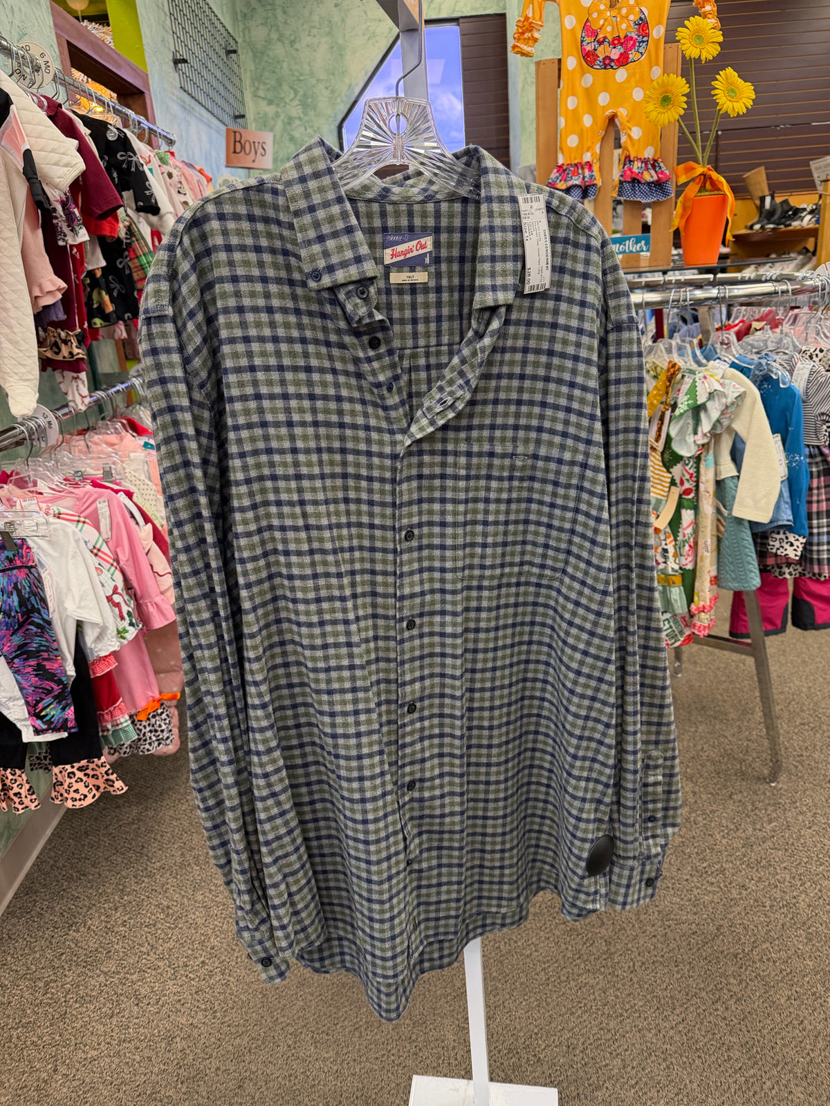 Pre-owned JOHNNIE O Gray Green Plaid Men Size 1x Long Sleeve MENS Shirts