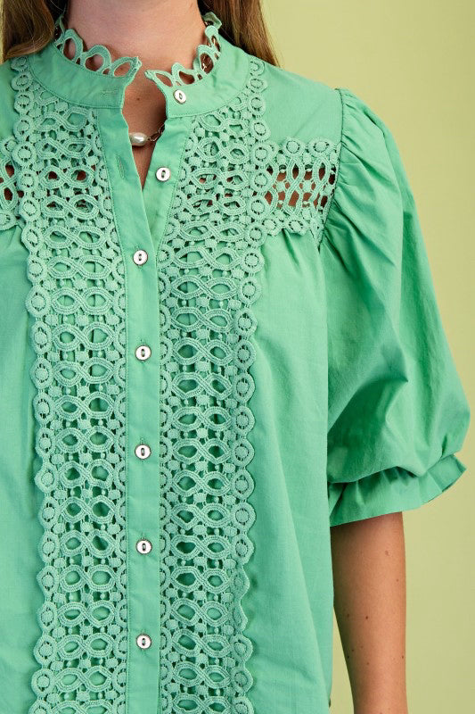 New Gigio Green Size: S Quarter Sleeve Blouse