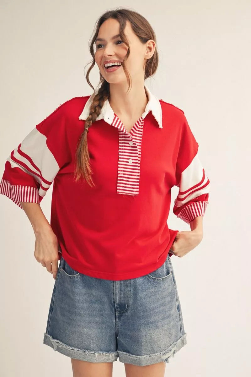 New JODIFL Red White Stripe Size: S Quarter Sleeve Blouse