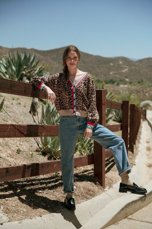 New JODIFL Leopard Multi Trim Size S Long Sleeve Sweater