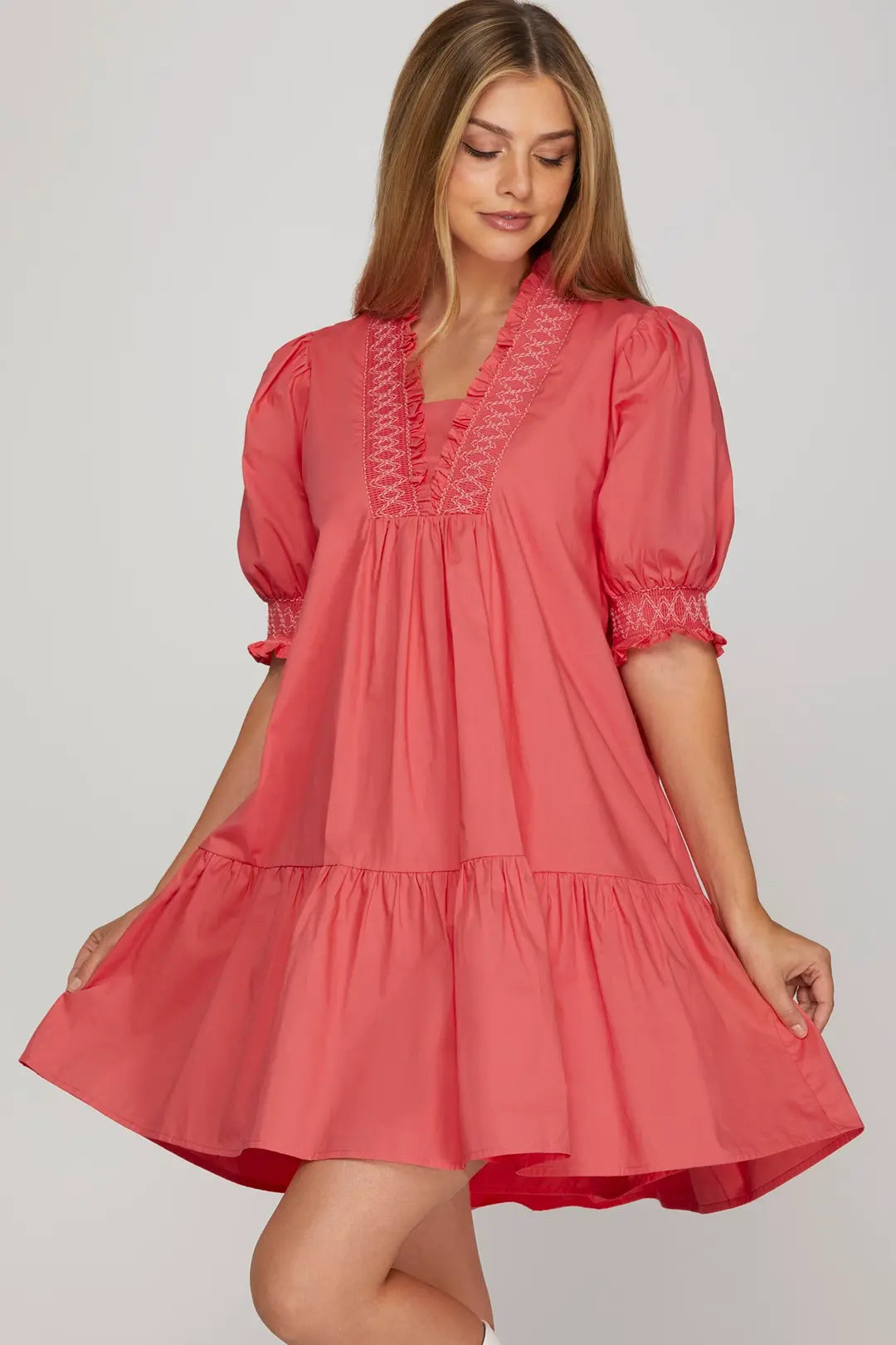 New SHE+SKY Dark Coral Size Small Short Sleeve Dress