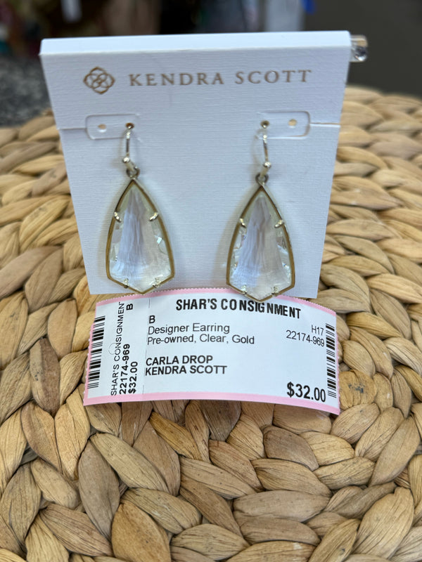 Pre-owned KENDRA SCOTT Clear Gold Designer Earring