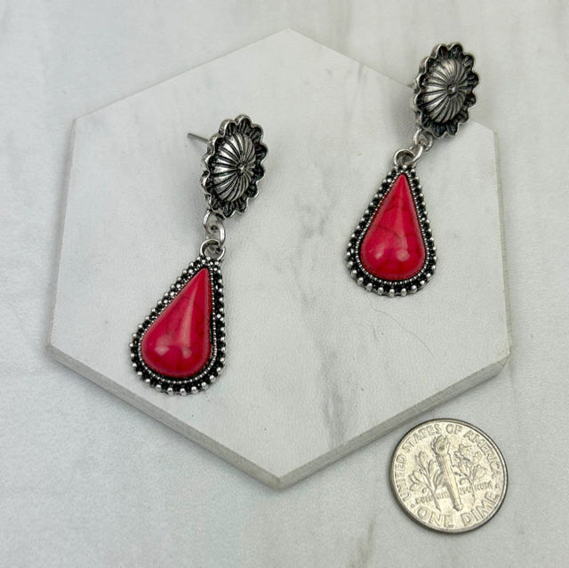 New WESTERN Red Silver Trim Earring