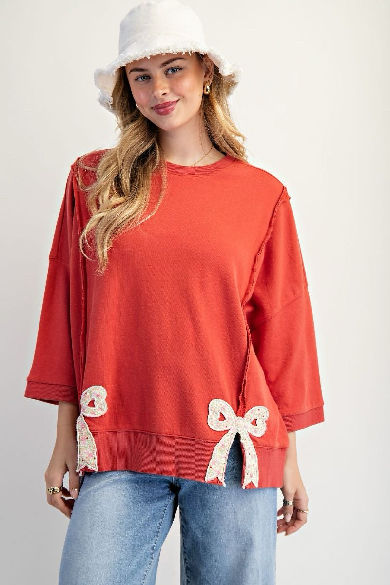 New EASEL Dark Coral Size M/L Quarter Sleeve Sweatshirt