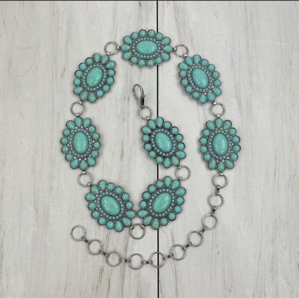New WESTERN Turquoise Silver Trim Blouse Size One Size BELT