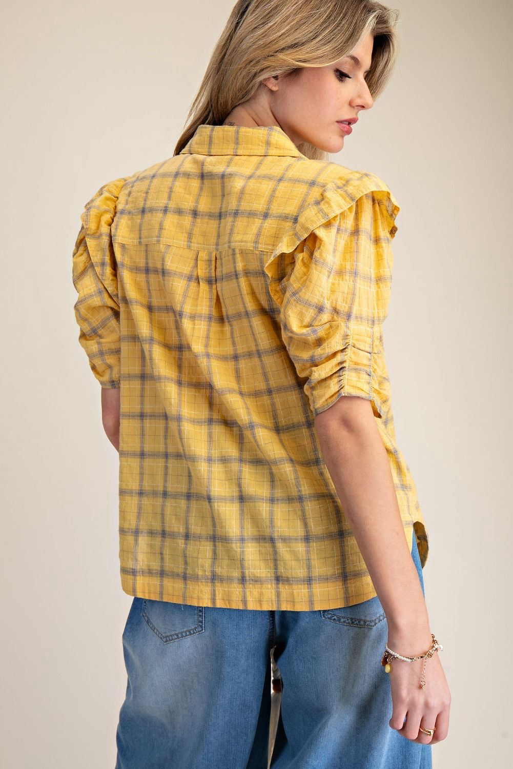 New EASEL Yellow print Short Sleeve Blouse