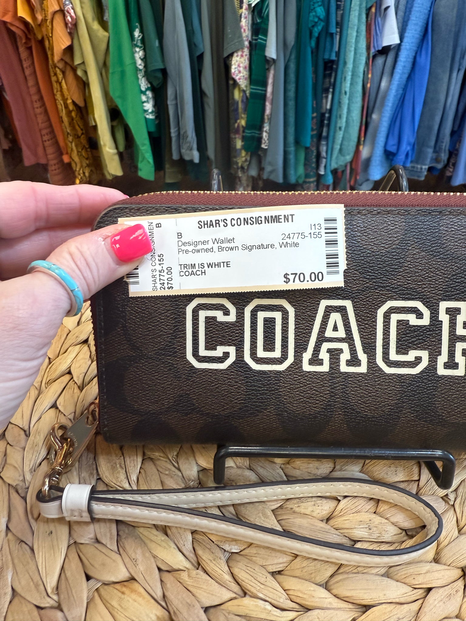 Pre-owned COACH Brown Signature White Designer Wallet