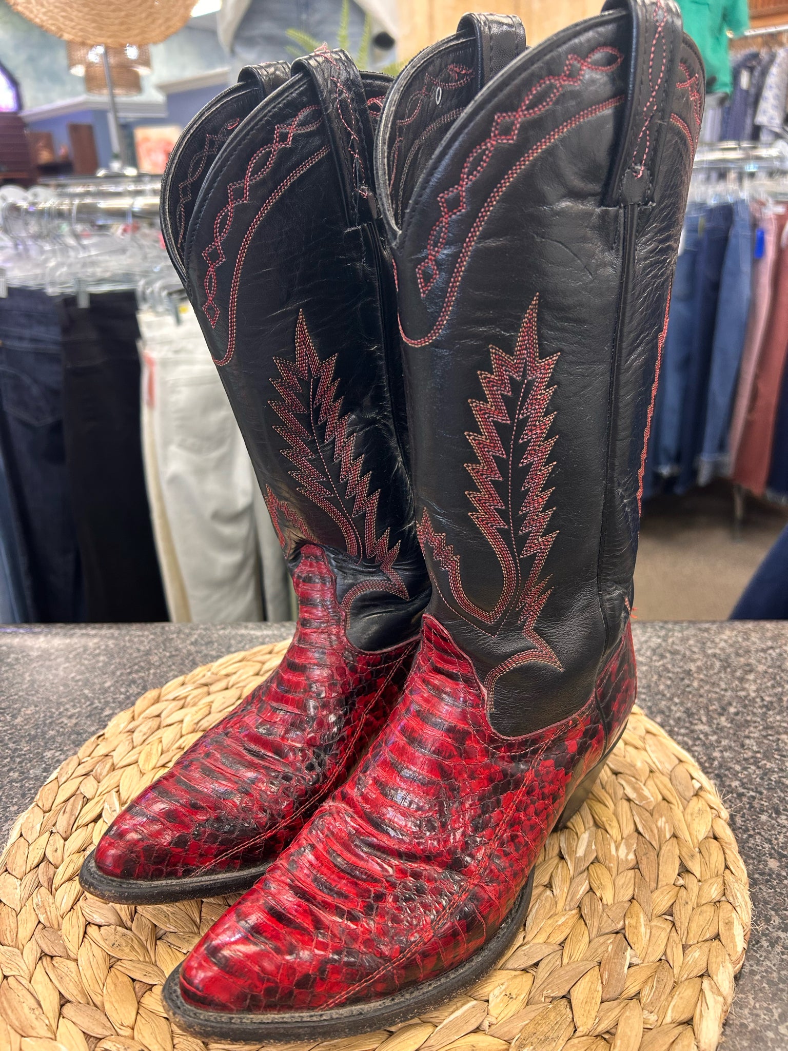 Pre-owned TONY LAMA Black Red Size 7.5 Designer Boot