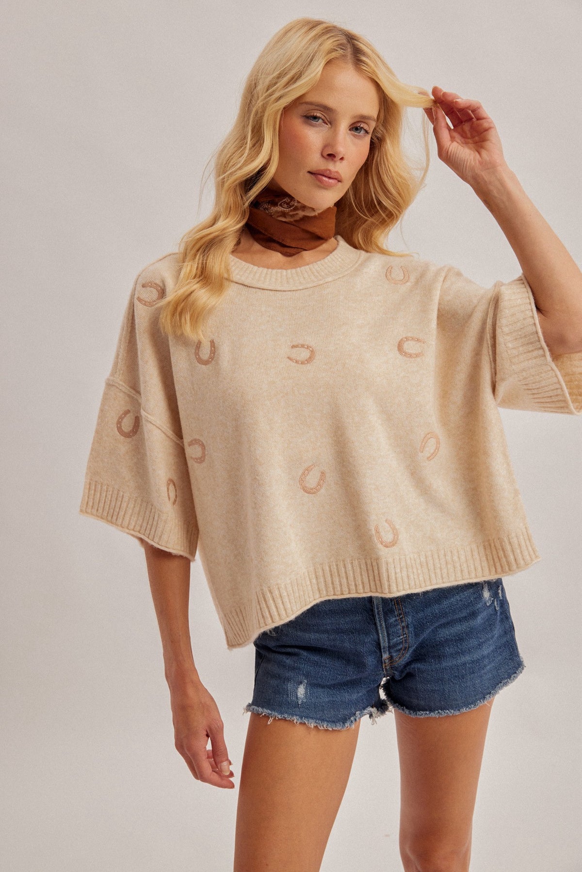New HEM & THREAD Cream Size S Short Sleeve Sweater