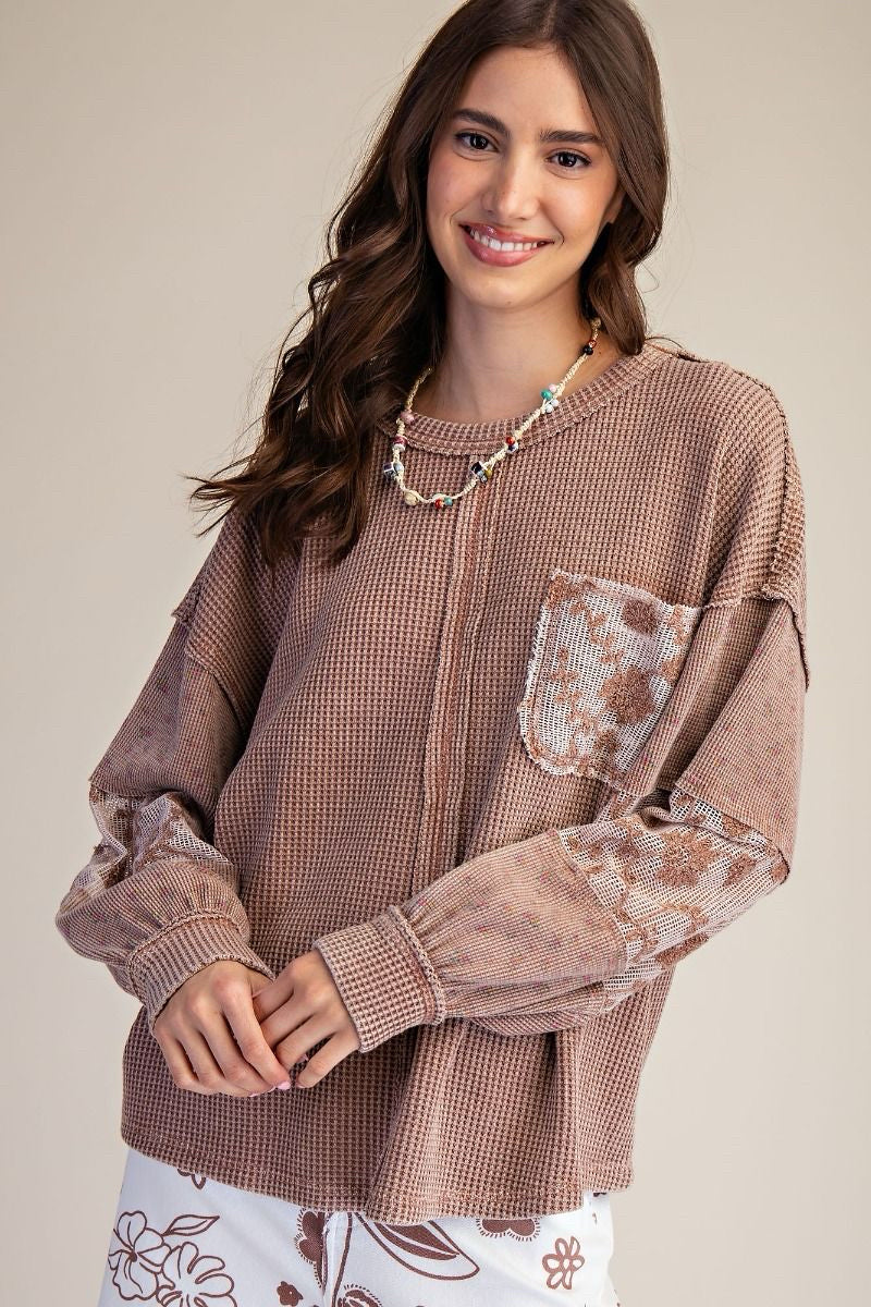 New EASEL Mocha Size S Long Sleeve Blouse