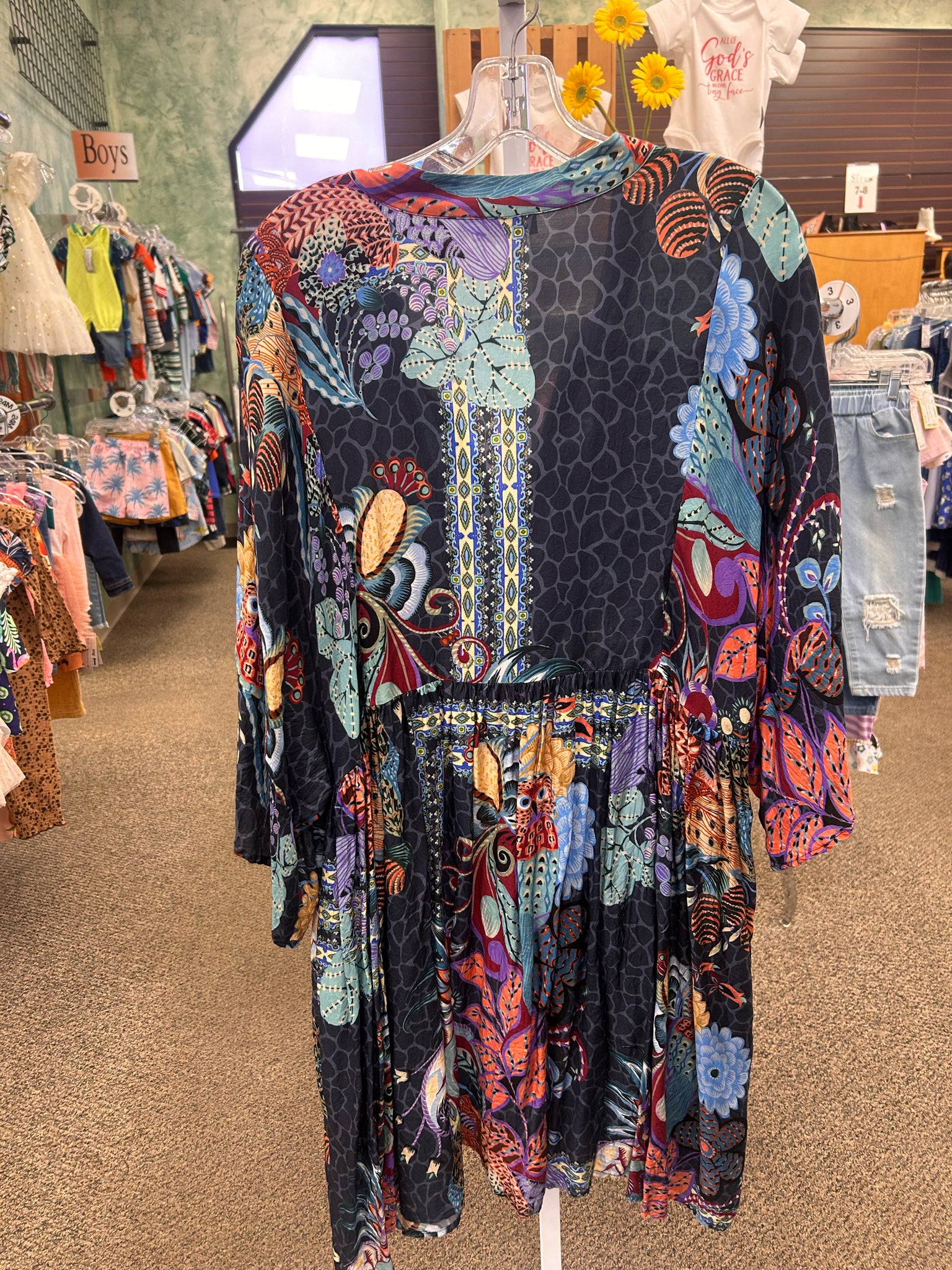 Pre-owned JOHNNY WAS Navy Multi Size 14 Quarter Sleeve Dress