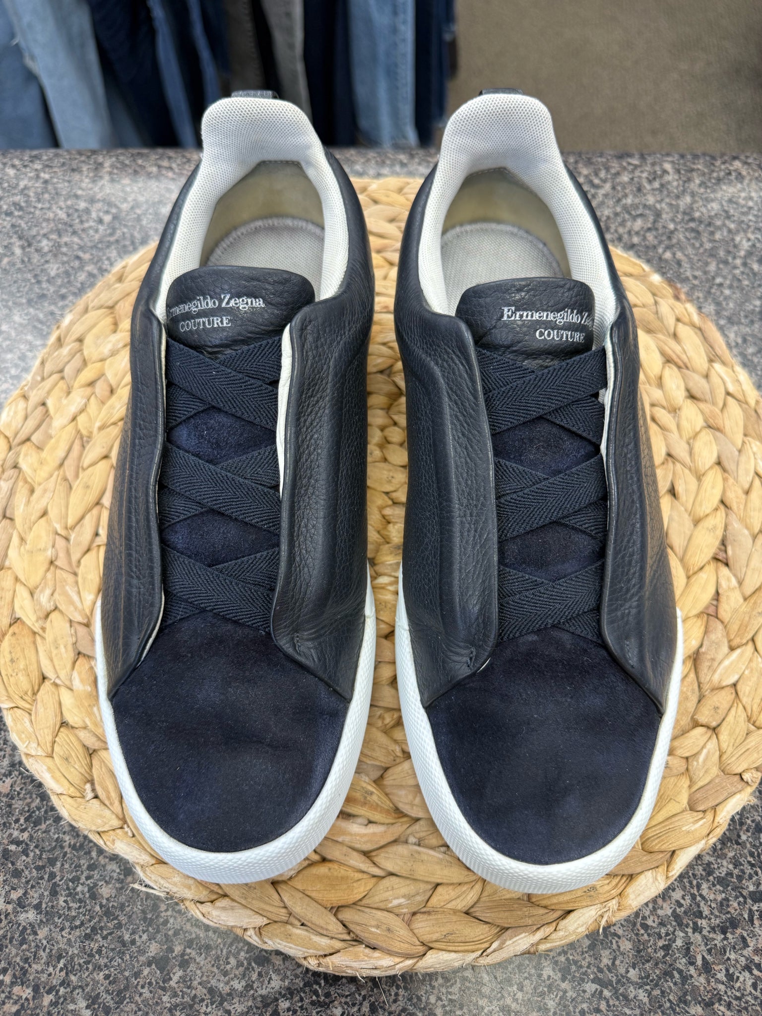 Pre-owned ZEGNA Black Navy Trim SHOE SIZE 7.5 MENS Designer Sneaker