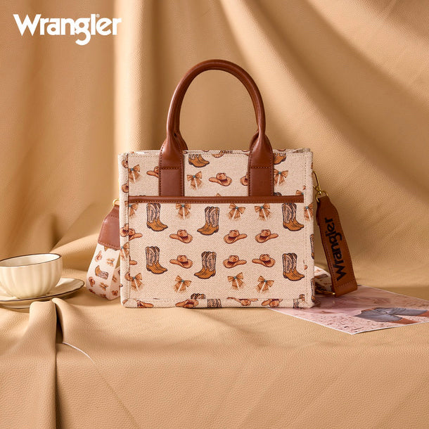 New WRANGLER Cream Brown Print M Crossbody Purse