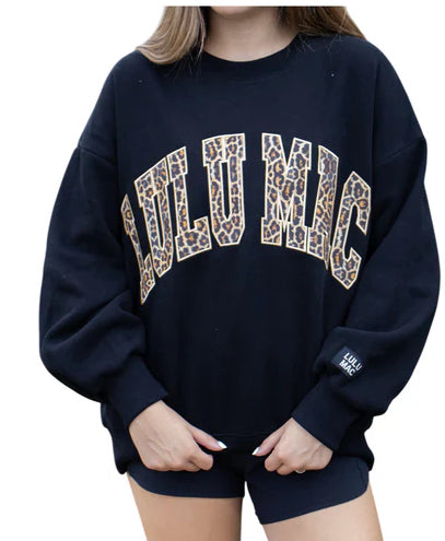New LULU MAC Black Leopard Trim Size S Long Sleeve Sweatshirt
