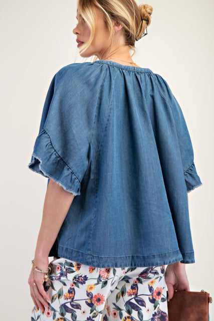 New EASEL Dark Denim Size S Short Sleeve Blouse