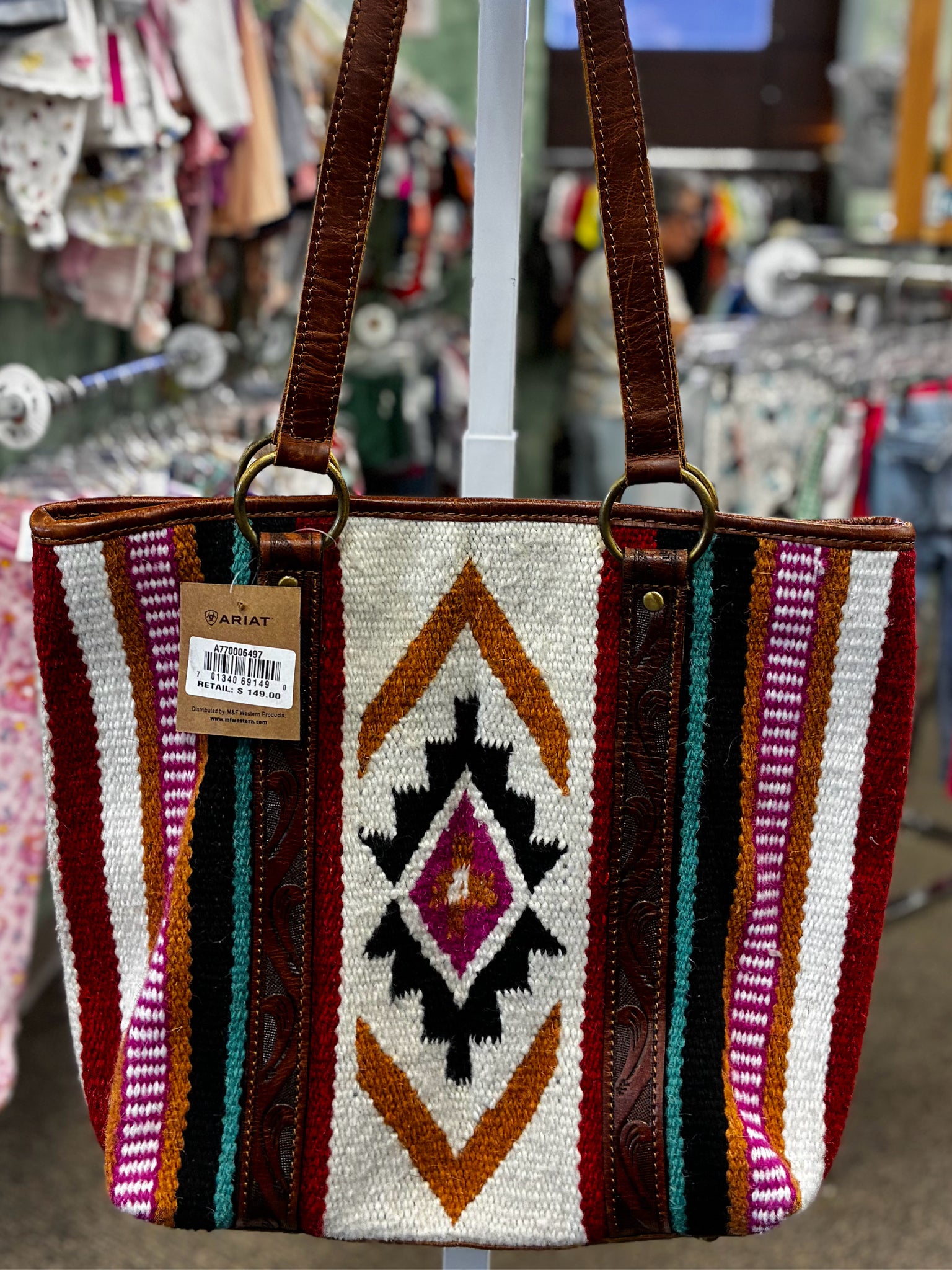 New with Tag ARIAT MULTI STRIPE Brown Trim Shoulder Designer Purse