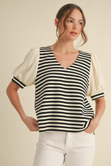 New JODIFL Black stripe Cream Size S Short Sleeve Blouse