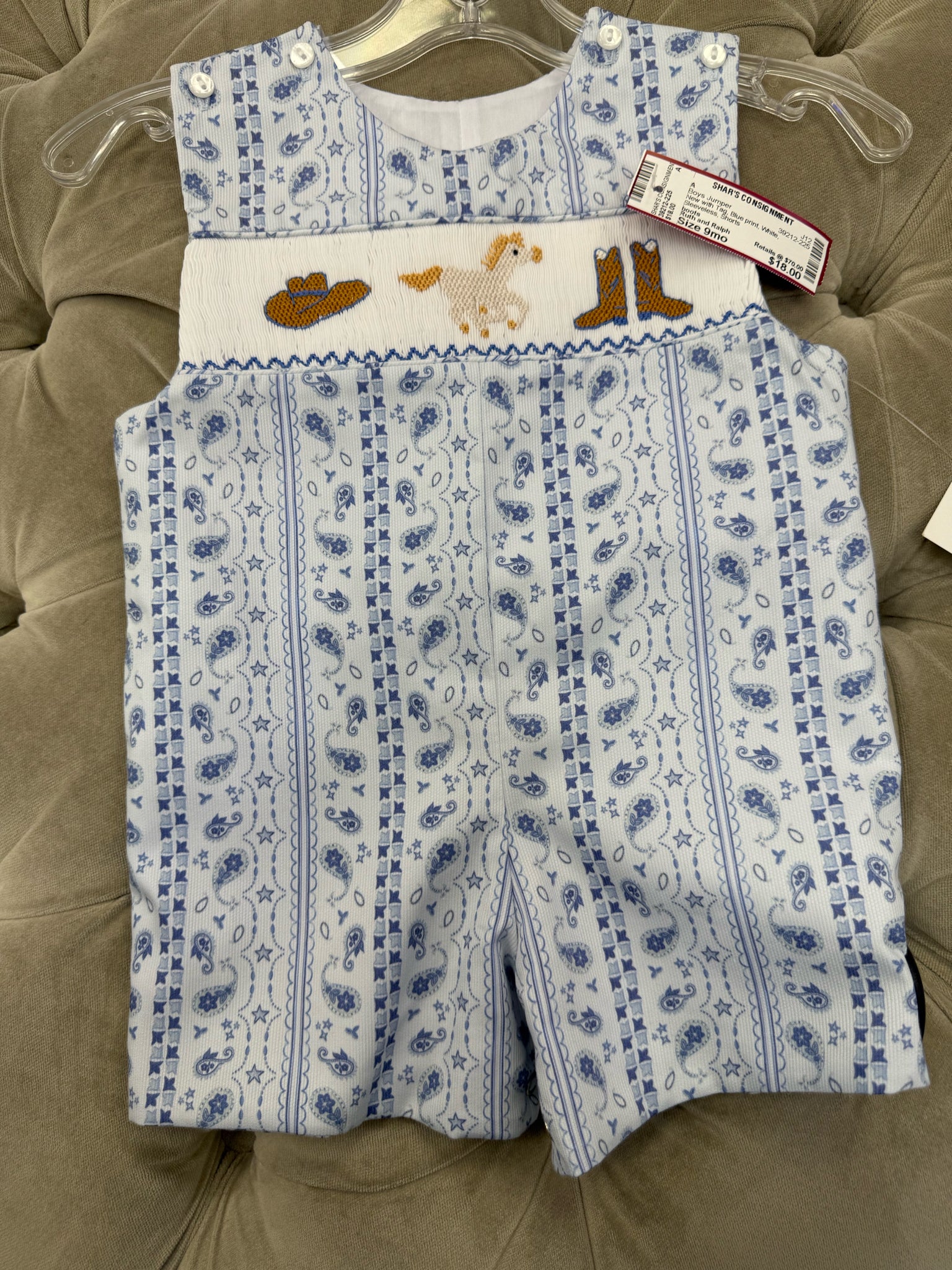 New with Tag Ruth and Ralph Blue print White C-SIZE 9mo Sleeveless Boys Jumper
