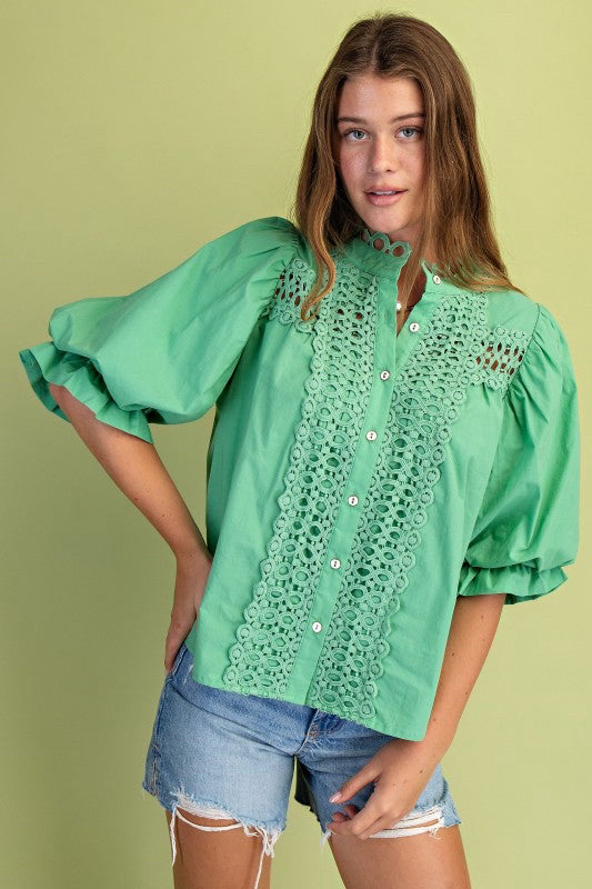 New Gigio Green Size: S Quarter Sleeve Blouse