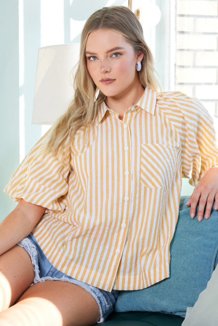 New MITTOSHOP Mustard stripe Size S Short Sleeve Blouse